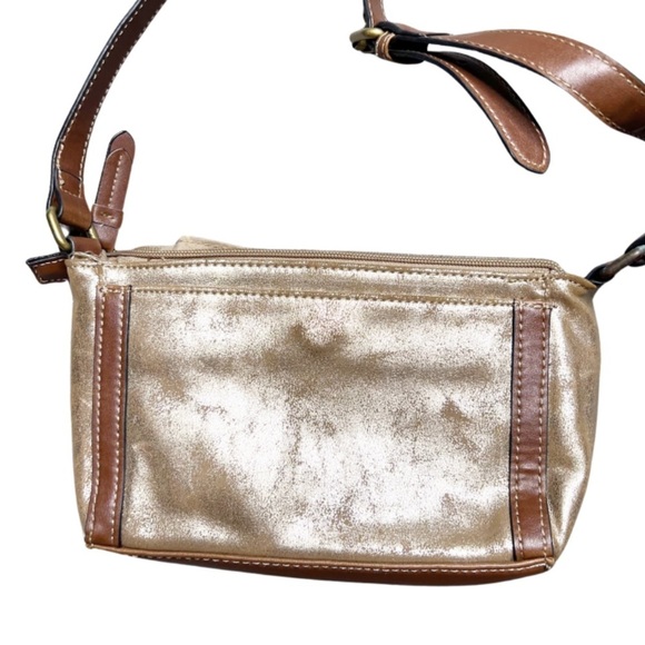 Chaps Metallic Gold Brown Faux Leather Zip Crossbody Bag Functional Stylish Bag - Picture 7 of 16